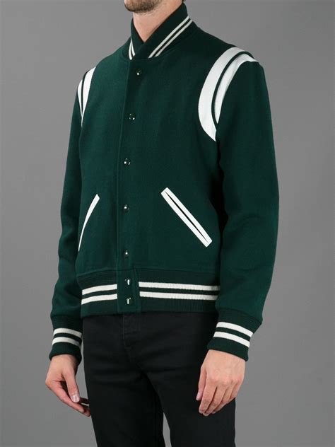 ysl bomber jacket green|saint laurent varsity jacket.